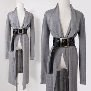 Line The Label Knit Linen Cardigan Fitted Long Sleeve Duster Drape Front Open